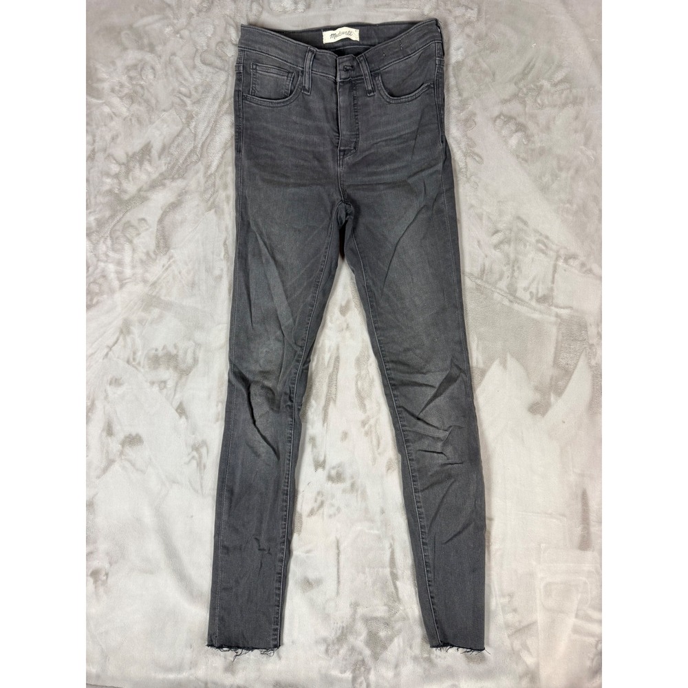 Madewell 9 Inch Mid Rise Skinny Jeans Frayed Hem Gray Black Size 25